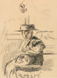 Sitzende Frau mit Strohhut